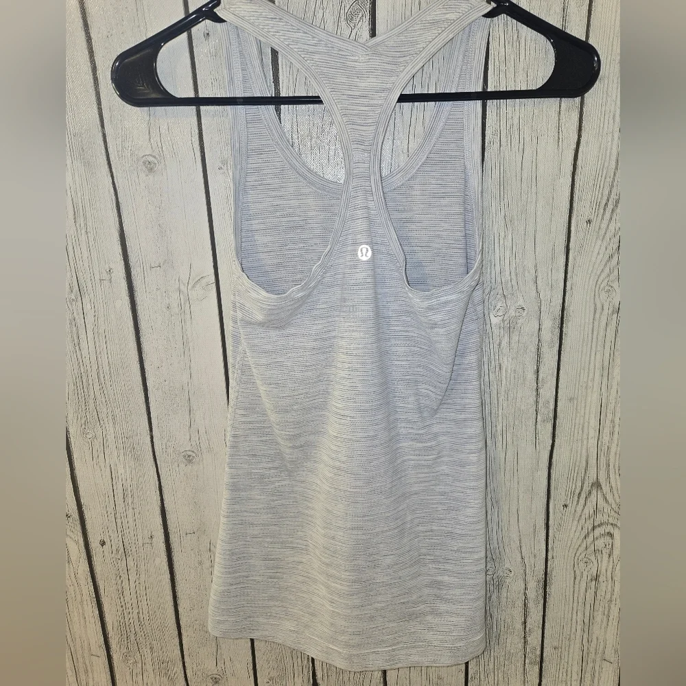 Lululemon Cool Racerback Tank Gray White Stripe Racerback Yoga Top (No Size) Sm - Picture 2 of 5